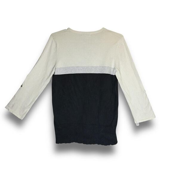 Lacoste Colorblock Knit Cardigan Ivory Gray Black V-Neck Logo Button Front S/M - Picture 2 of 8